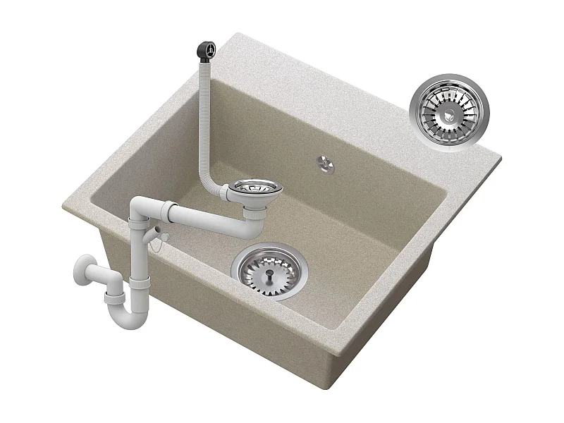 ÉVIER EN GRANIT BEIGE AVEC SIPHON CHROMÉ MILOS