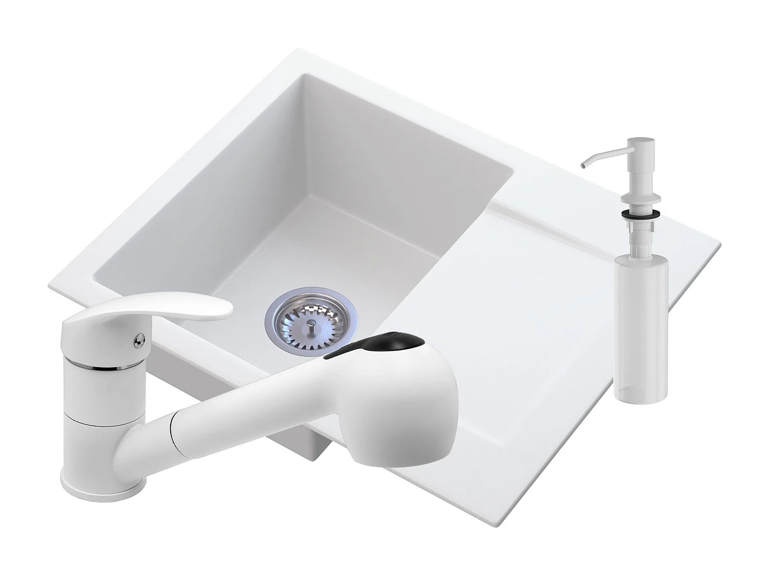 ÉVIER EN GRANIT + MITIGEUR EXTRACTIBLE + DISTRIBUTEUR +SIPHON