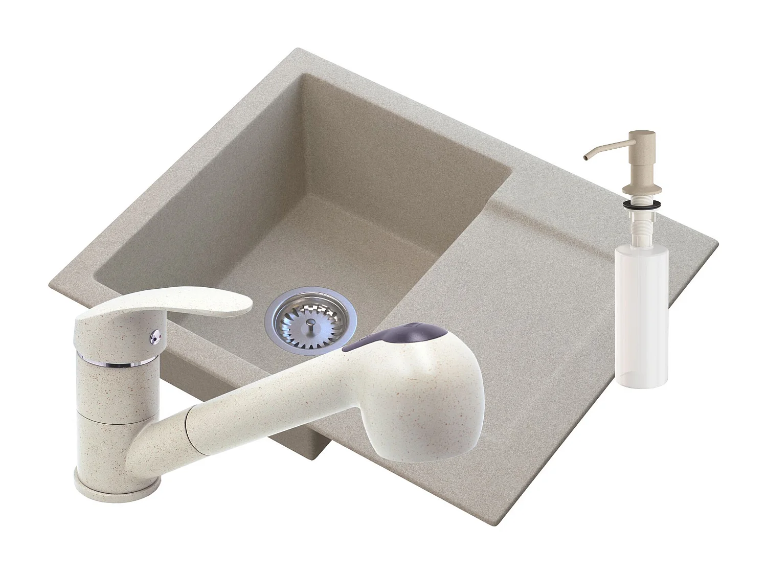 ÉVIER EN GRANIT + MITIGEUR EXTRACTIBLE + DISTRIBUTEUR +SIPHON