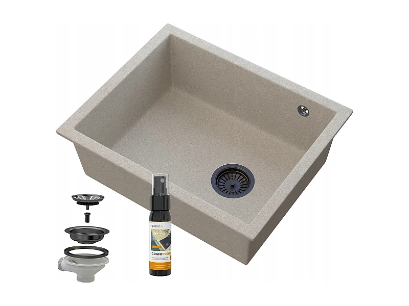 Évier Granit Beige Sous-Plan SALIX avec Siphon Noir