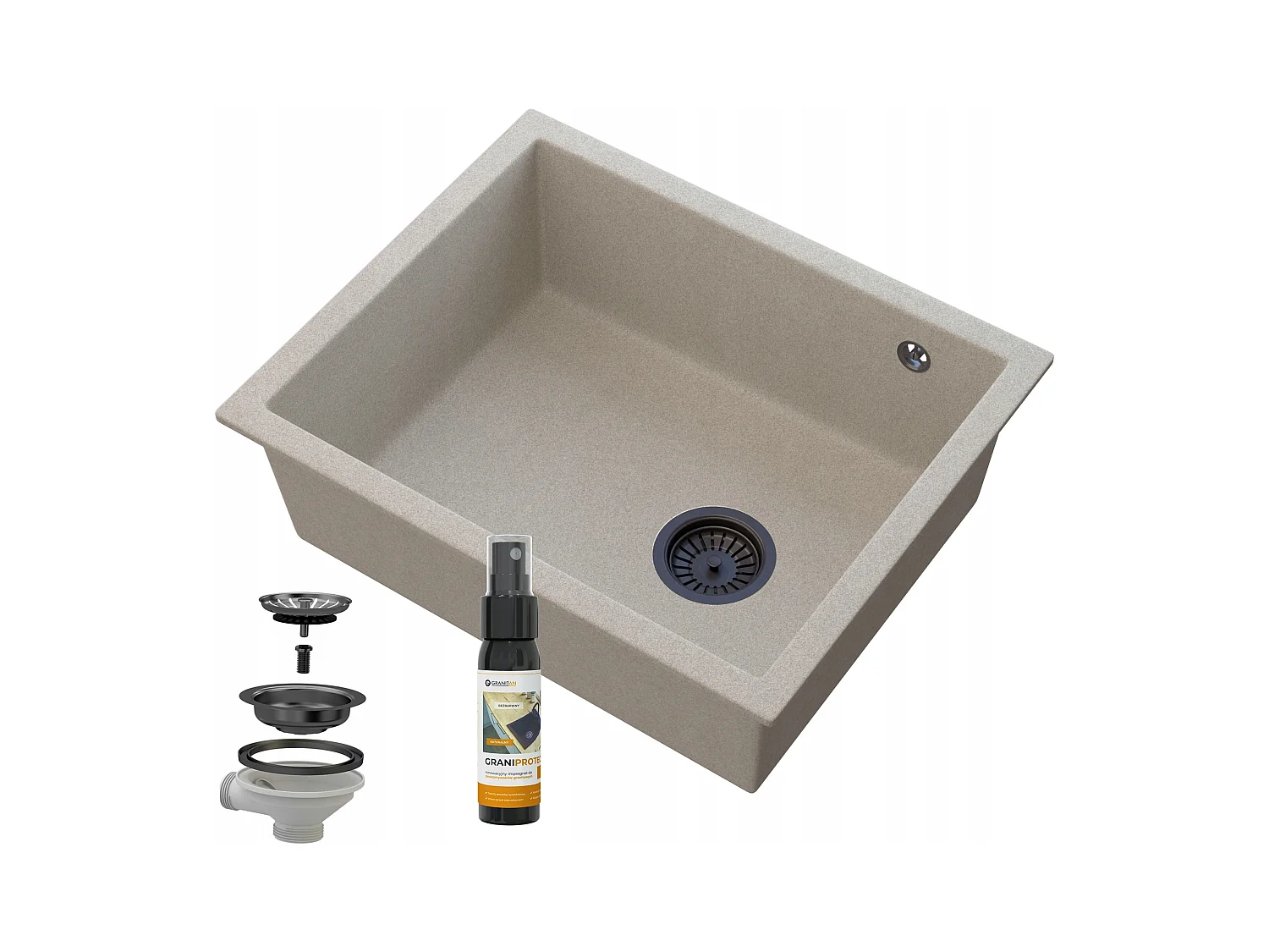 Évier Granit Beige Sous-Plan SALIX avec Siphon Noir