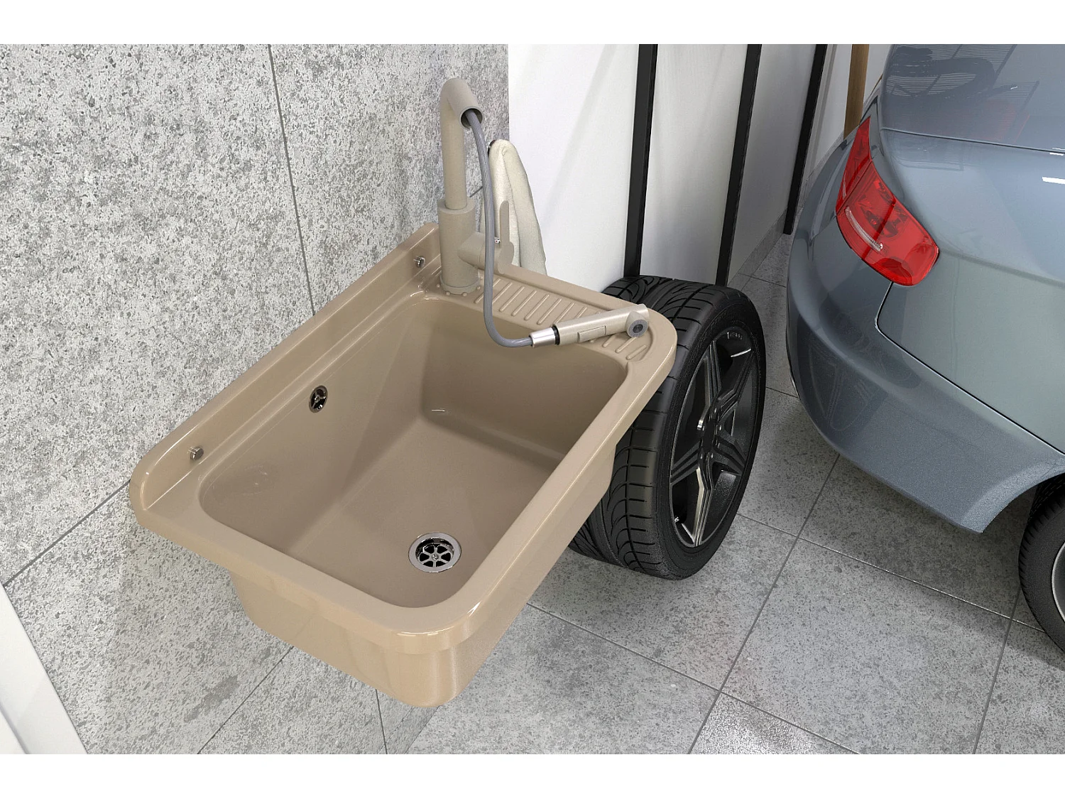 ÉVIER DE FERME BEIGE TECHNIQUE GRANDE CUVE ROBINETTERIE EXTRACTIBLE NEGRA