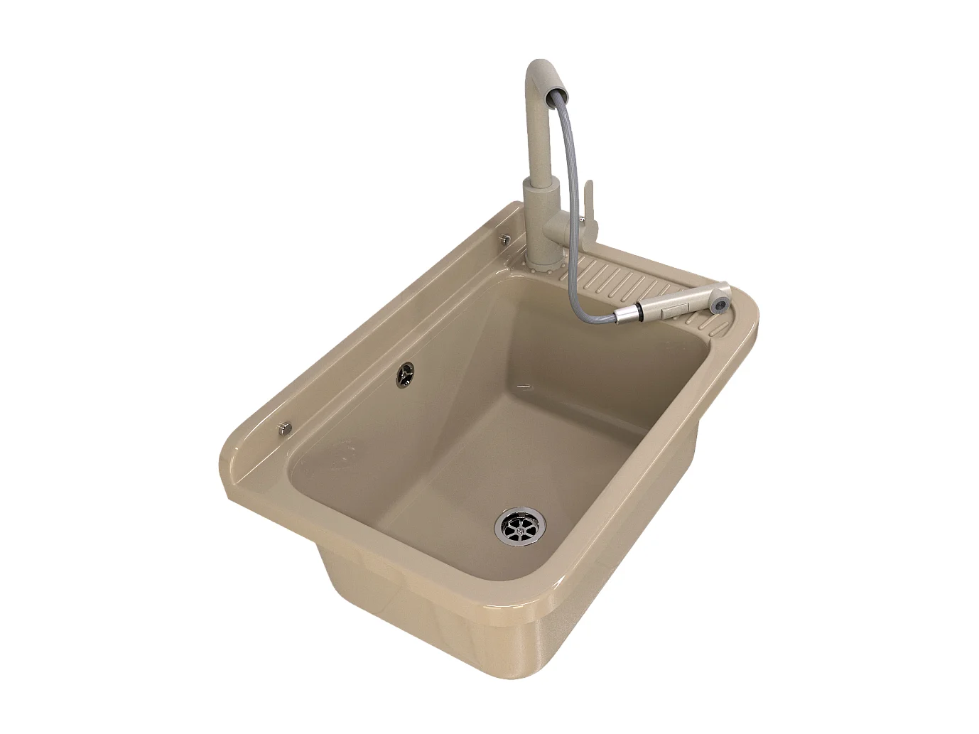 ÉVIER DE FERME BEIGE TECHNIQUE GRANDE CUVE ROBINETTERIE EXTRACTIBLE NEGRA