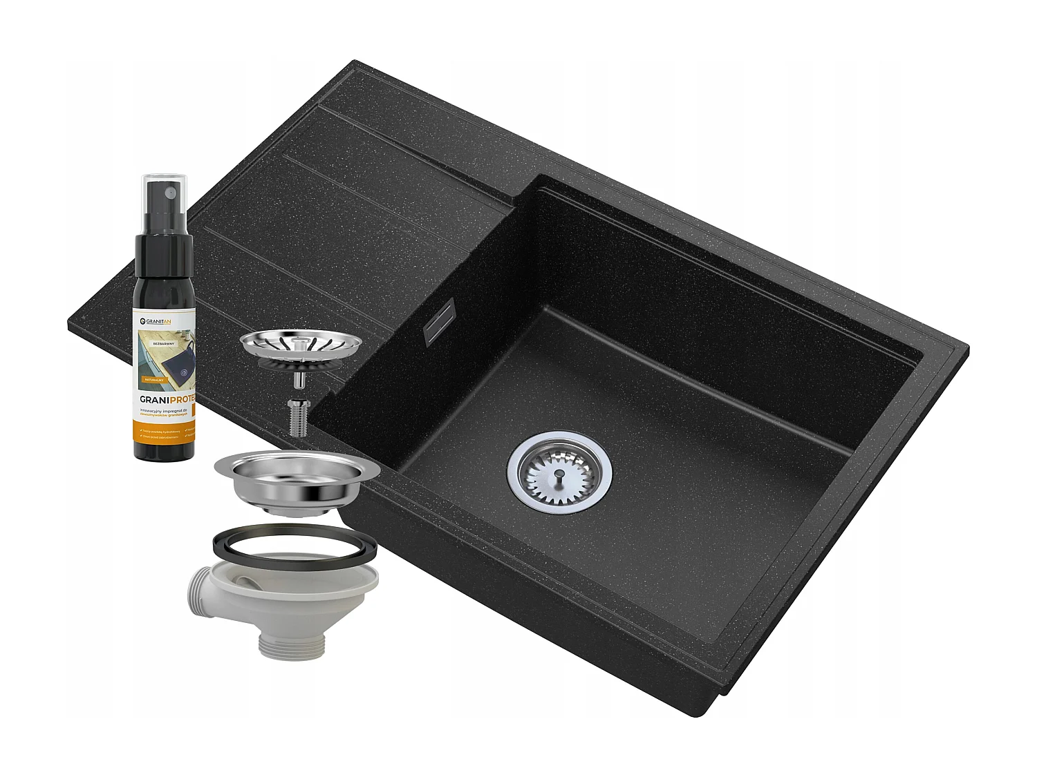 ÉVIER EN GRANIT ÉGOUTTOIR EN GRANIT SIPHON CHROME LOUIS