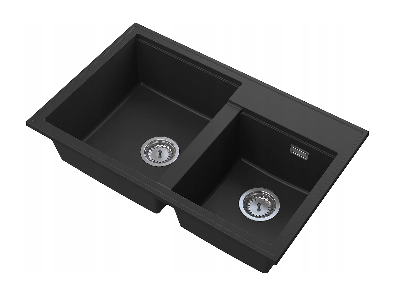 ÉVIER DOUBLE BAC GRANIT NOIR SIPHON CHROME HECTOR