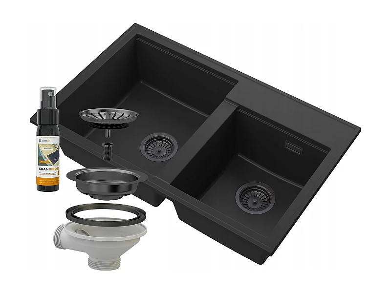 ÉVIER EN GRANIT NOIR HECTOR 2 COMPARTIMENT SIPHON NOIR