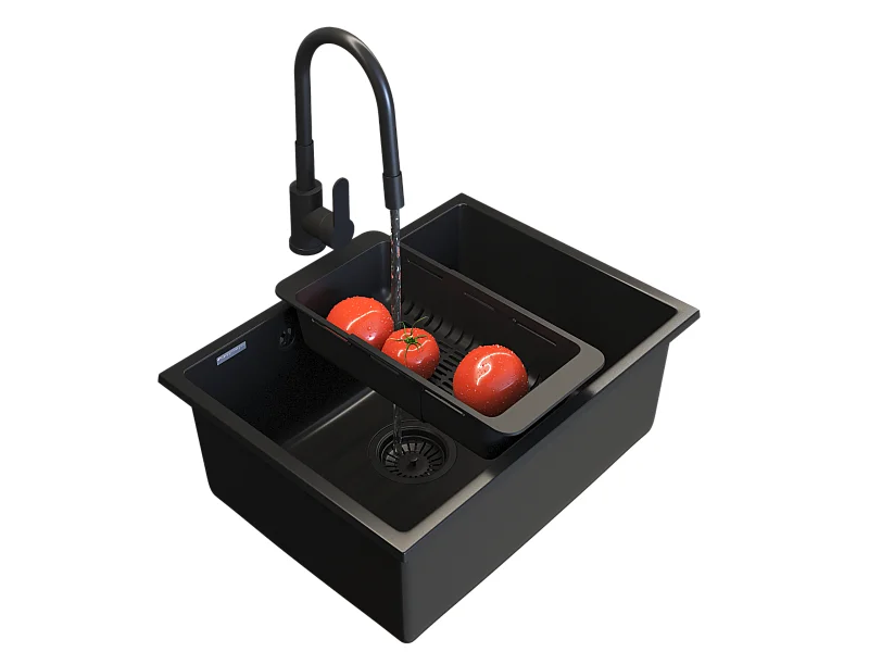 Évier sous plan en granit noir Manado 60 siphon set mitigeur