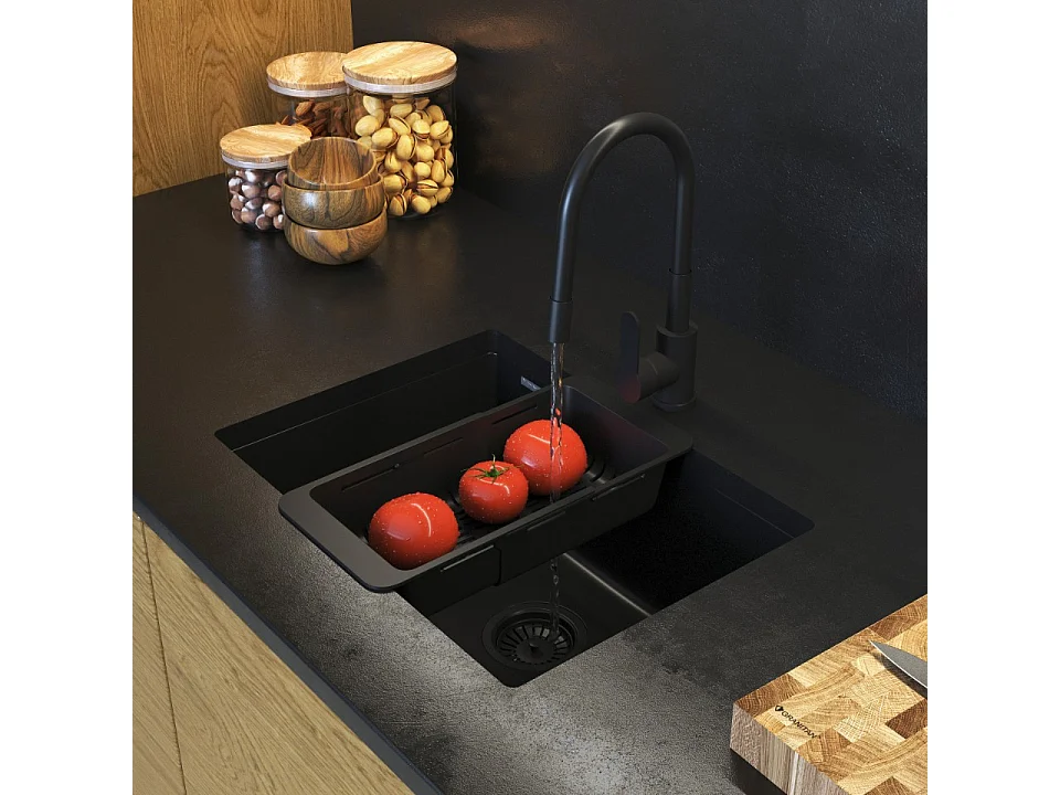 Évier sous plan en granit noir Manado 60 siphon set mitigeur