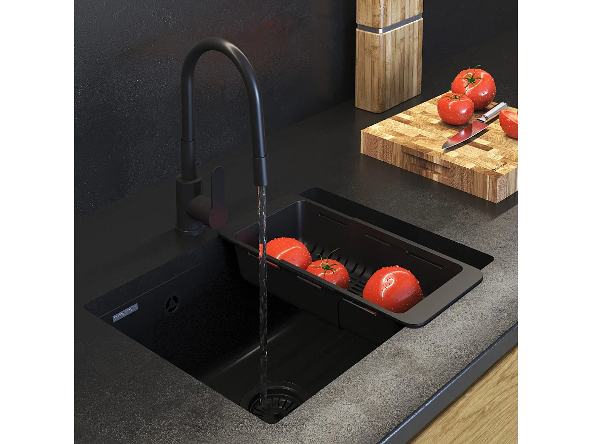 Évier sous plan en granit noir Manado 60 siphon set mitigeur