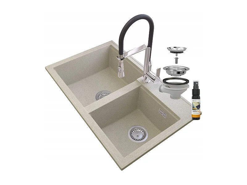 ÉVIER EN GRANIT BEIGE HECTOR SIPHON BAT VEGAS CHROME