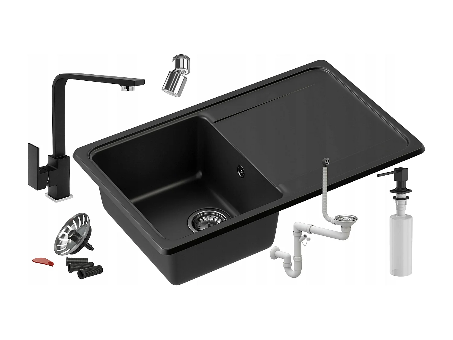 ÉVIER EN GRANIT + MITIGEUR +SIPHON +CLICK KLAK +PERLATOR