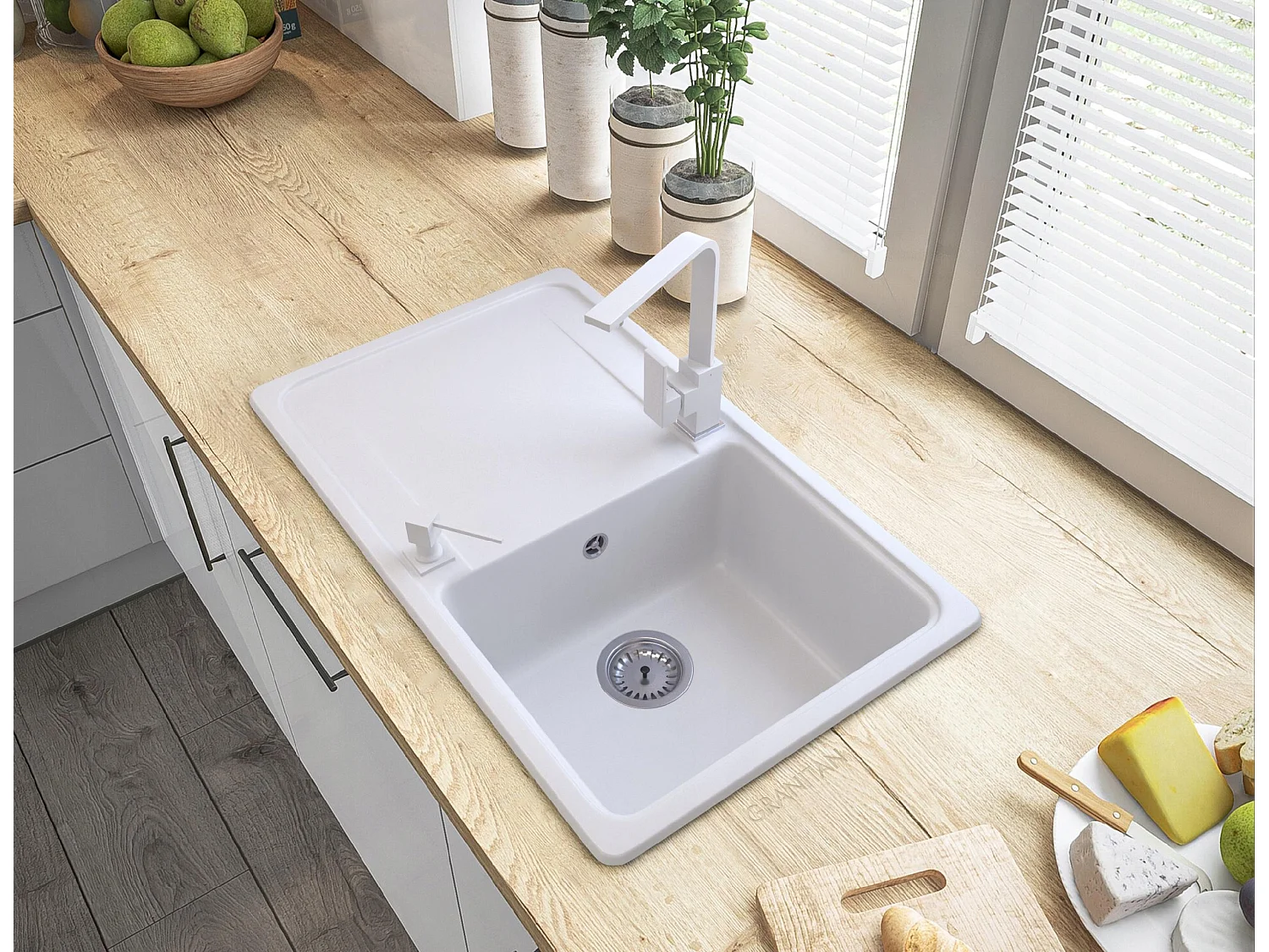 ÉVIER EN GRANIT + MITIGEUR +SIPHON +CLICK KLAK +PERLATOR