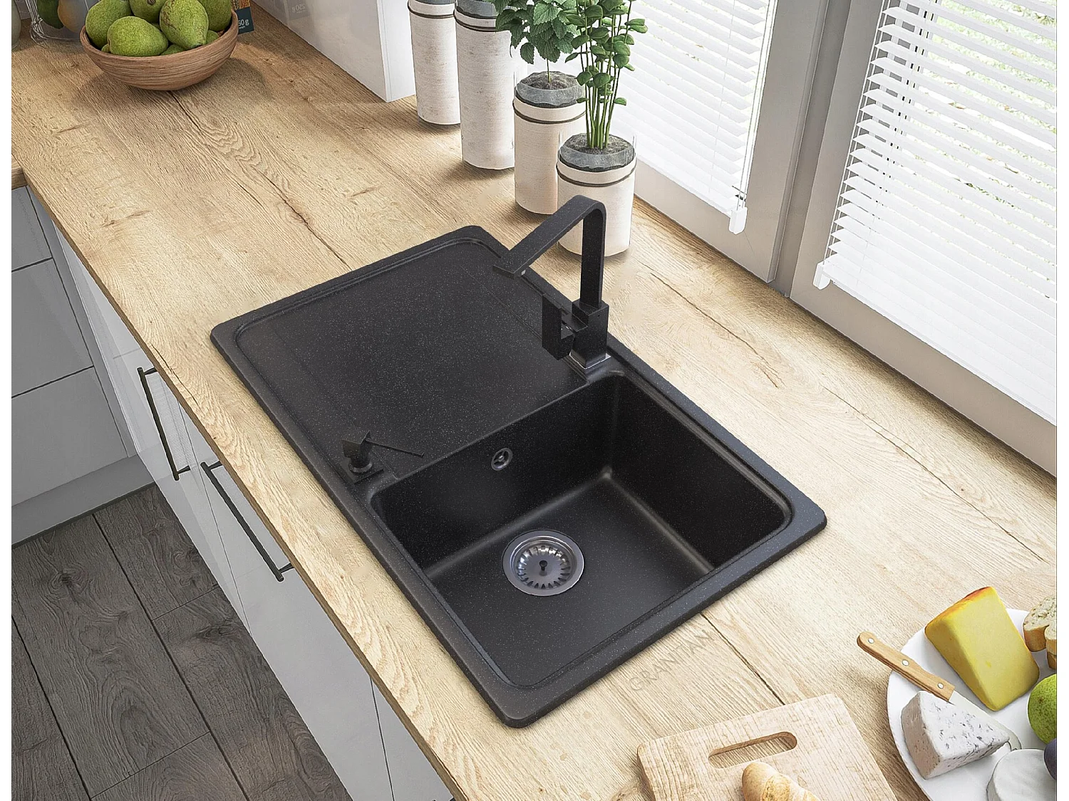 ÉVIER EN GRANIT + MITIGEUR +SIPHON +CLICK KLAK +PERLATOR