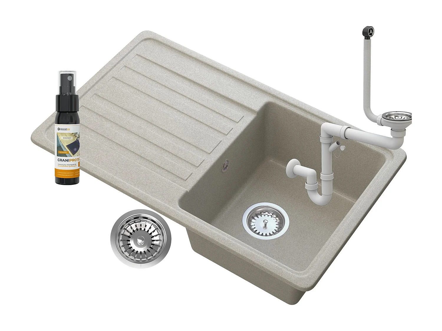 ÉVIER EN GRANIT 1 COMPARTIMENT ÉGOUTTOIR SIPHON BEIGE CITRON