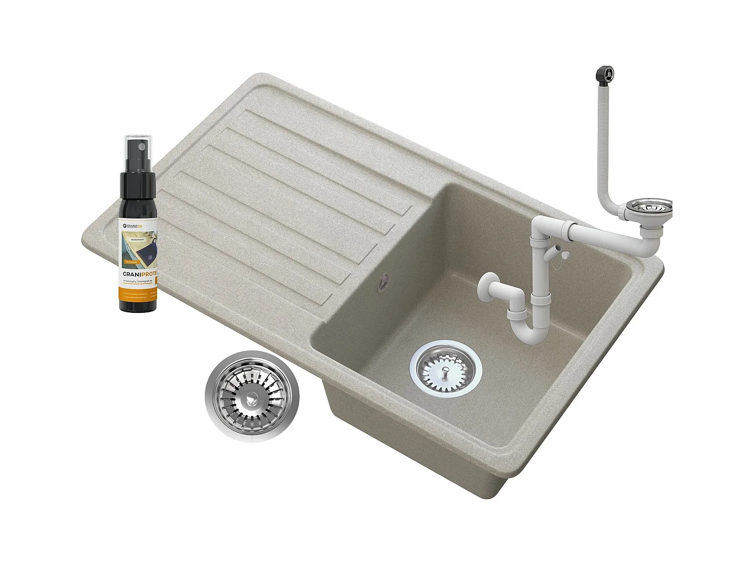 ÉVIER EN GRANIT 1 COMPARTIMENT ÉGOUTTOIR SIPHON BEIGE CITRON