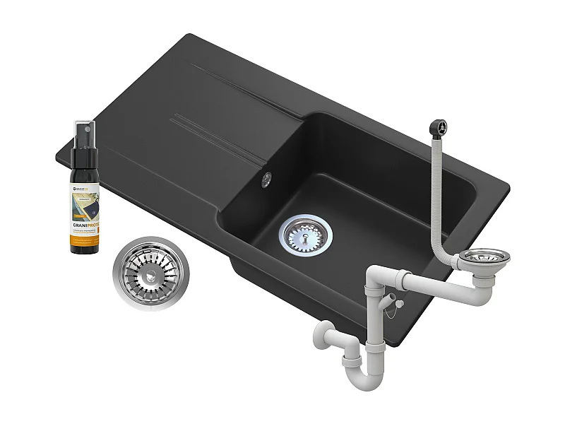 ÉVIER EN GRANIT AVEC ÉGOUTTOIR SIPHON NOIR TASOS