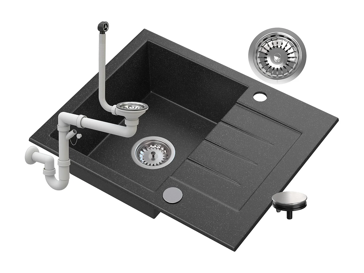 ÉVIER EN GRANIT AVEC ÉGOUTTOIR SIPHON TINOS GRANIT