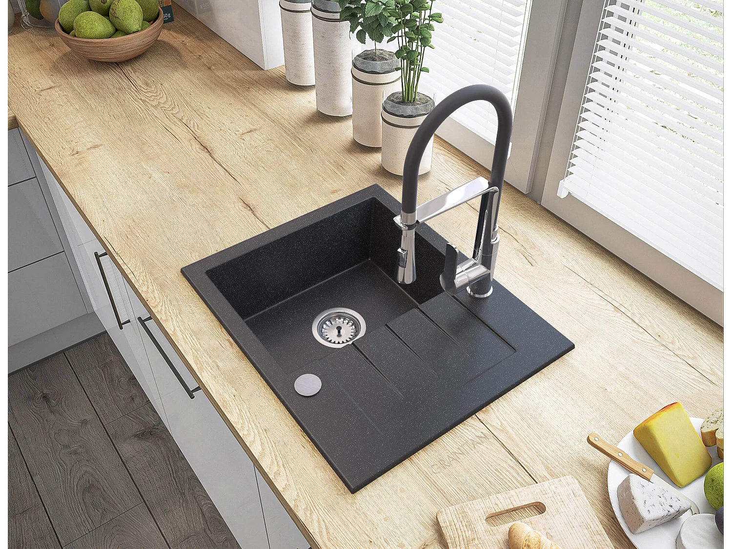 ÉVIER EN GRANIT AVEC ÉGOUTTOIR SIPHON TINOS GRANIT