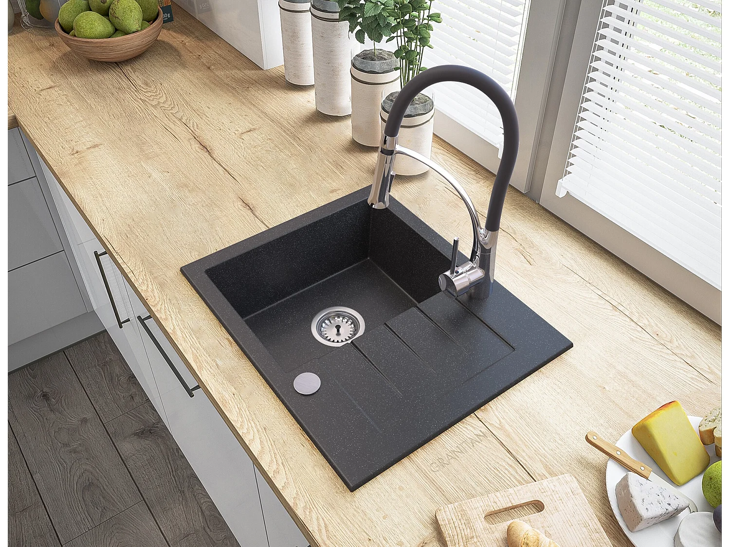 ÉVIER EN GRANIT AVEC ÉGOUTTOIR SIPHON TINOS GRANIT