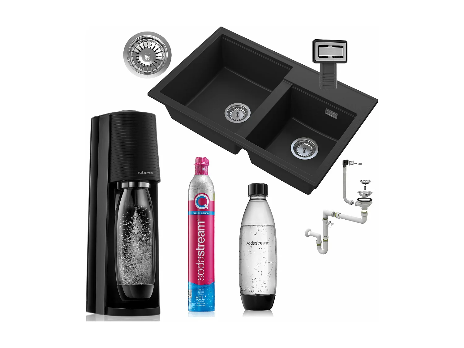 HEKTOR Évier en granit à 2 compartiments + Soda Stream Terra