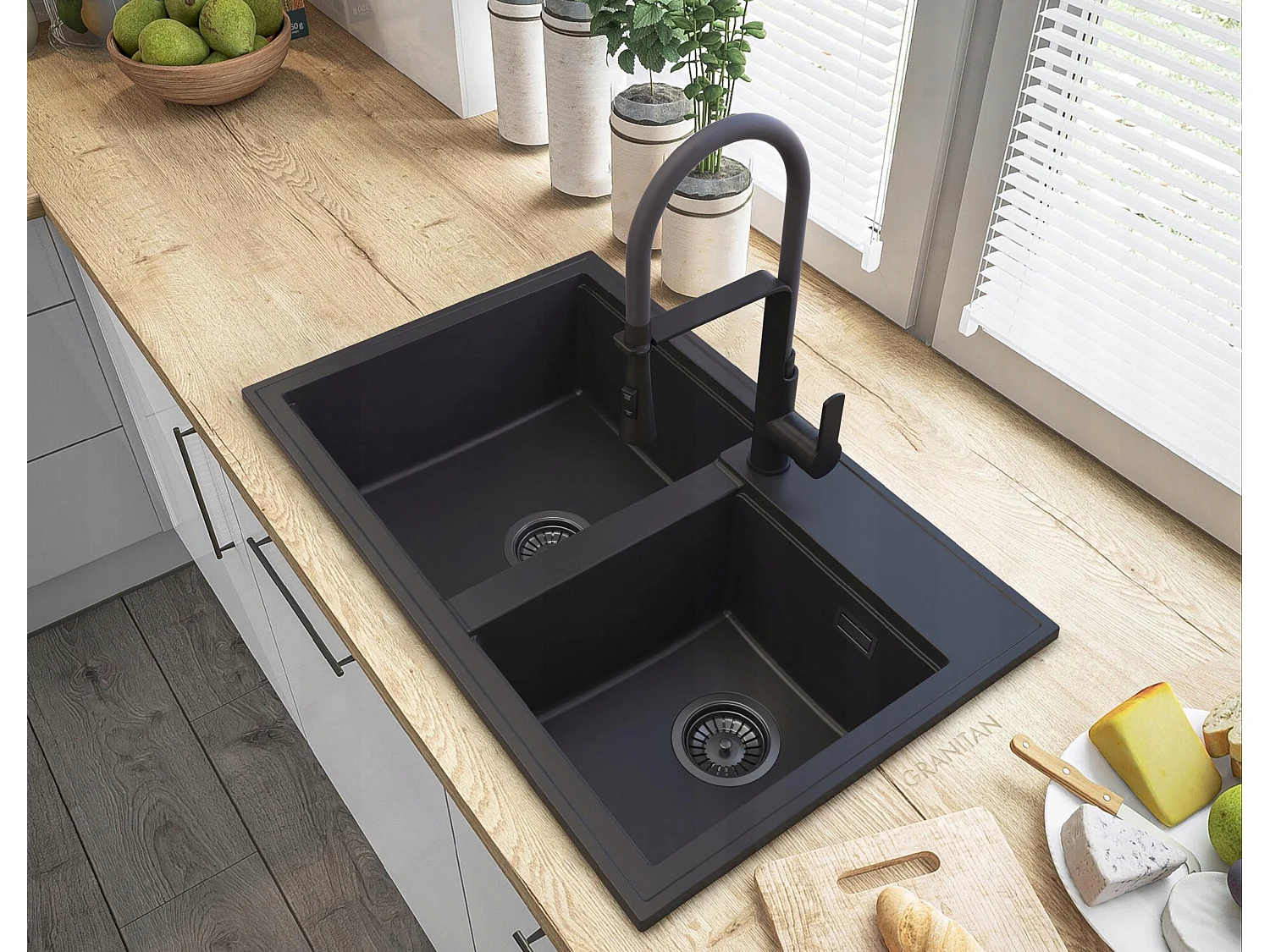 HEKTOR Évier en granit à 2 compartiments + Soda Stream Terra