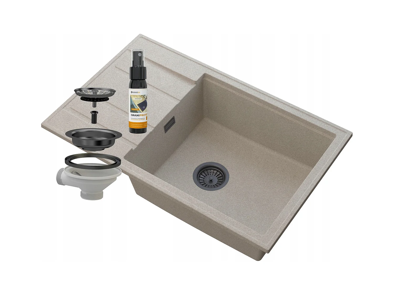 ÉVIER GRANIT BEIGE LOUIS ÉGOUTTOIR SIPHON NOIR