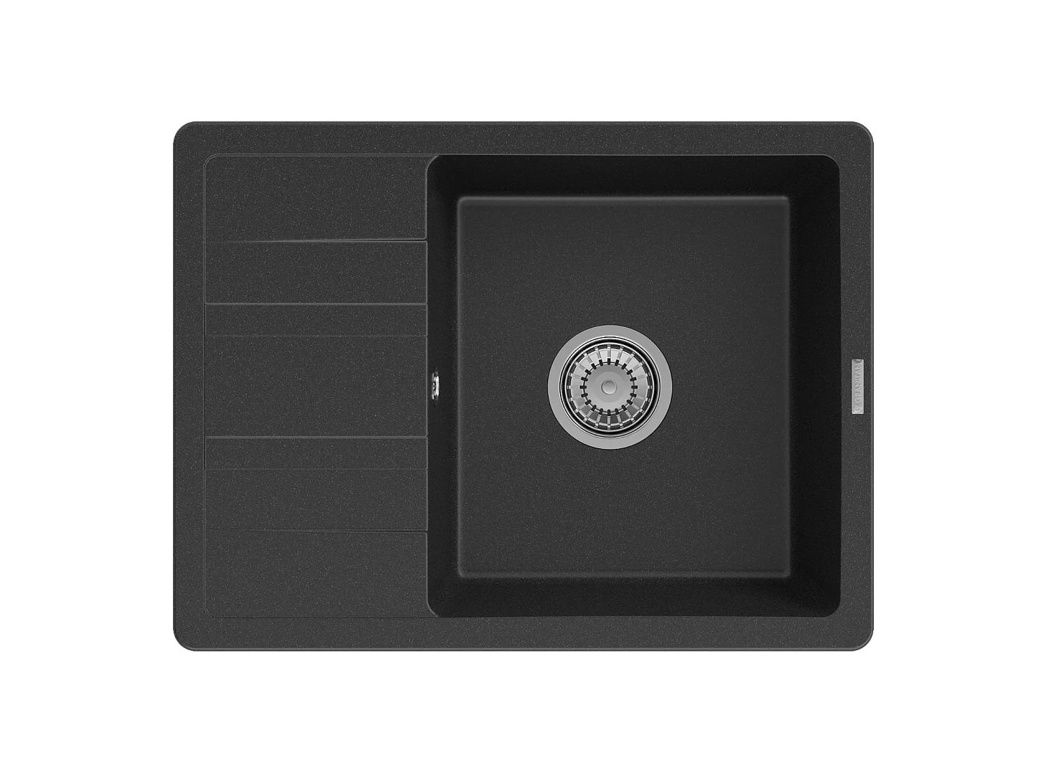 ÉVIER MONOCUVE EN GRANIT NOIR MÉTALLIQUE SIPHON MITIGEUR PAROS