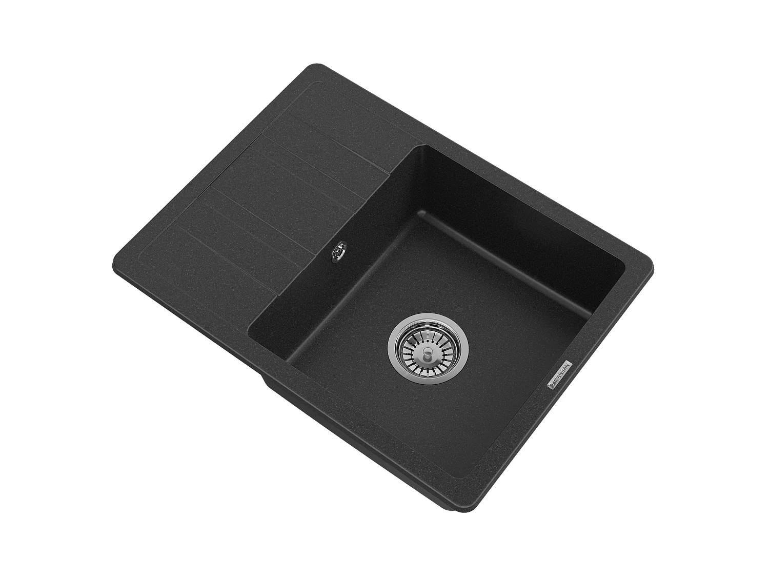 ÉVIER MONOCUVE EN GRANIT NOIR MÉTALLIQUE SIPHON MITIGEUR PAROS