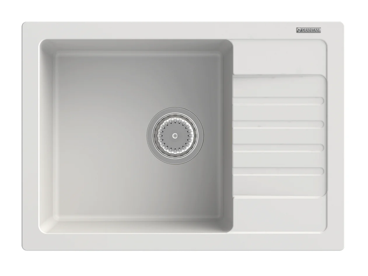 ÉVIER EN GRANIT BLANC ARGOS + MITIGEUR BETA + SIPHON