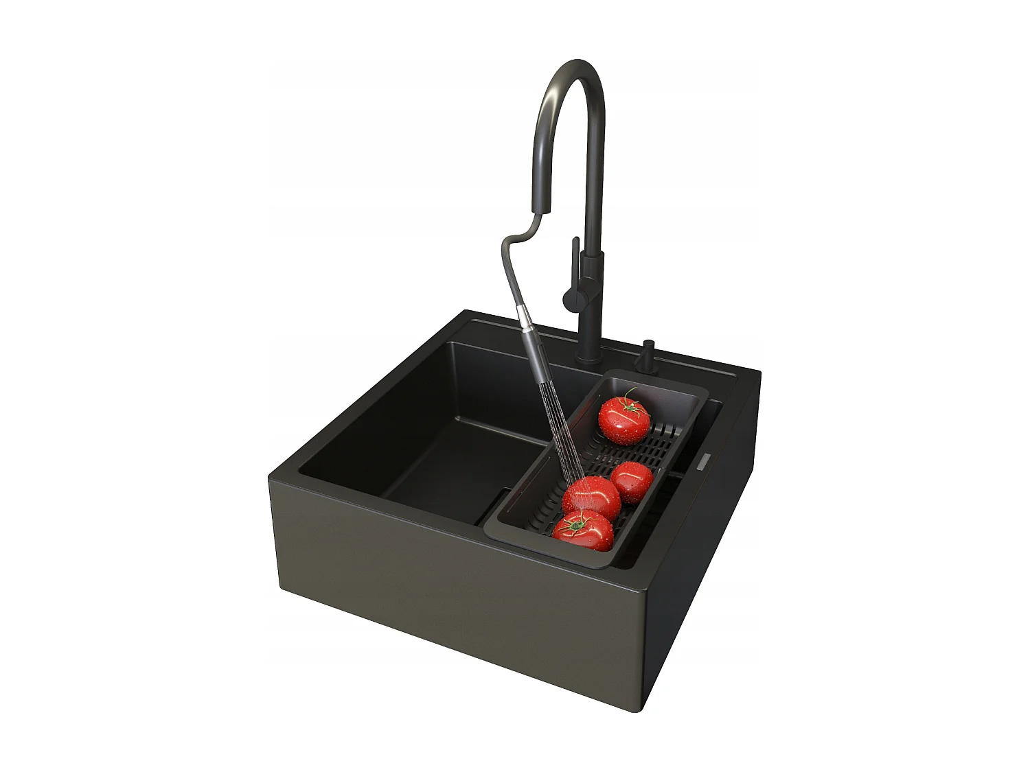 GRANIT ÉVIER SCANDINAVE FARMHOUSE NOIR ROBINET DISTRIBUTEUR ÉGOUTTOIR TAVO