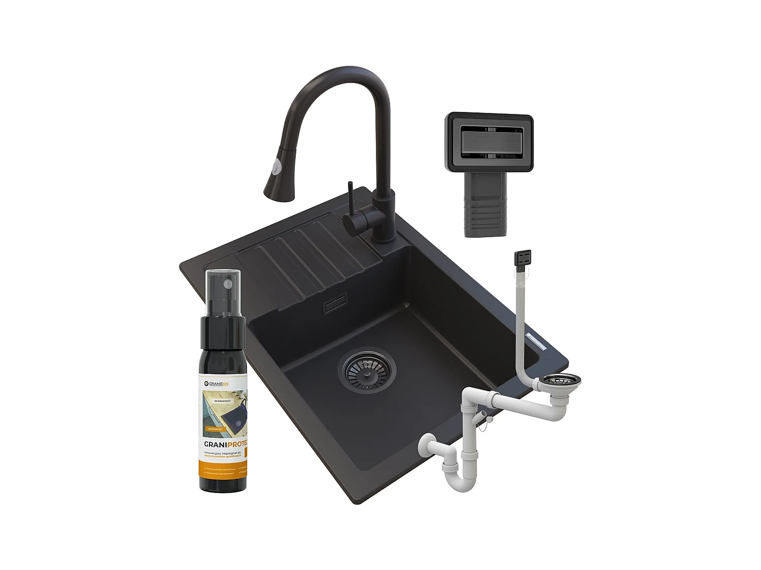 GRANIT NOIR ARGOS ÉVIER + ROBINET SERPENT + SIPHON