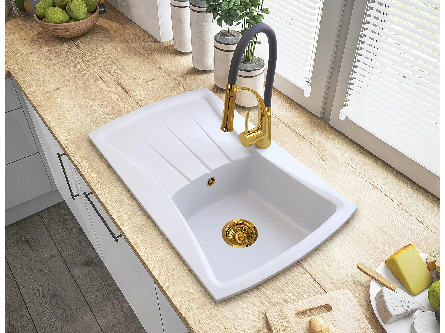 ÉVIER EN GRANIT DORÉ GRAND BOL EN GRANIT