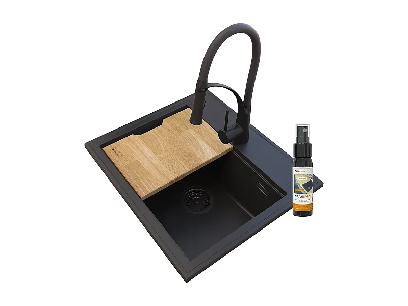 ÉVIER EN GRANIT NOIR FOXAL + MITIGEUR NOIR NEXO