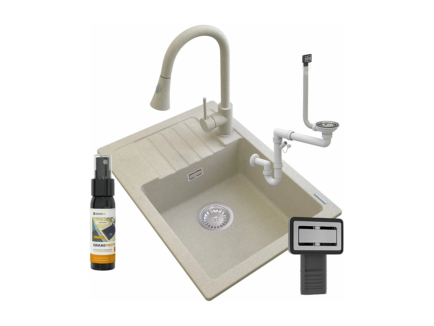 GRANIT BEIGE ARGOS ÉVIER + ROBINET SERPENT + SIPHON