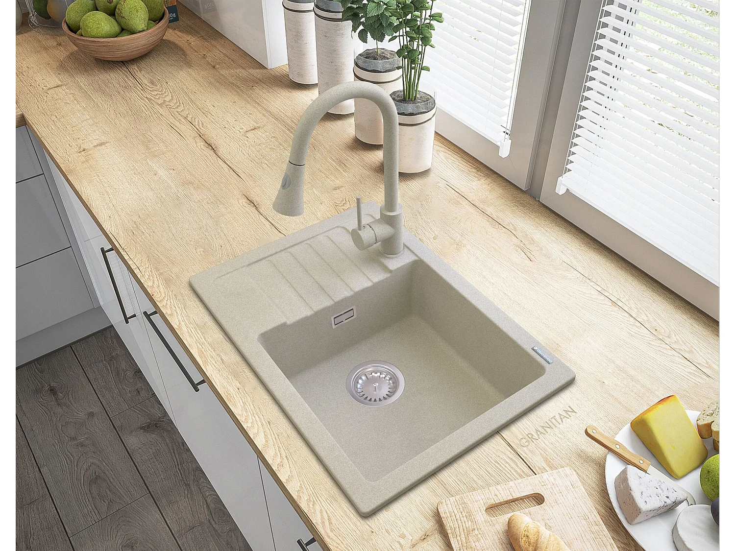 GRANIT BEIGE ARGOS ÉVIER + ROBINET SERPENT + SIPHON