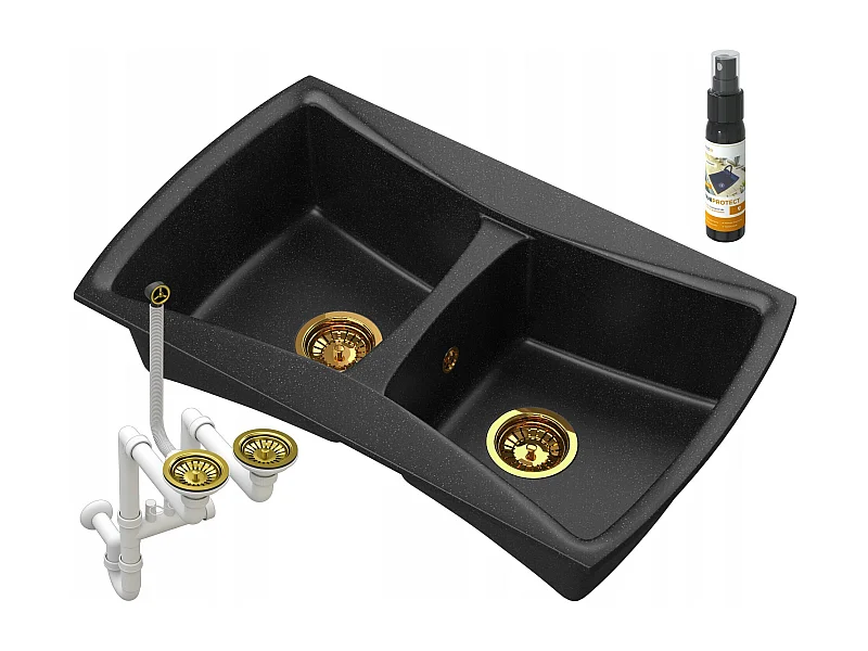 ÉVIER DOUBLE BAC EN GRANIT SIPHON OR