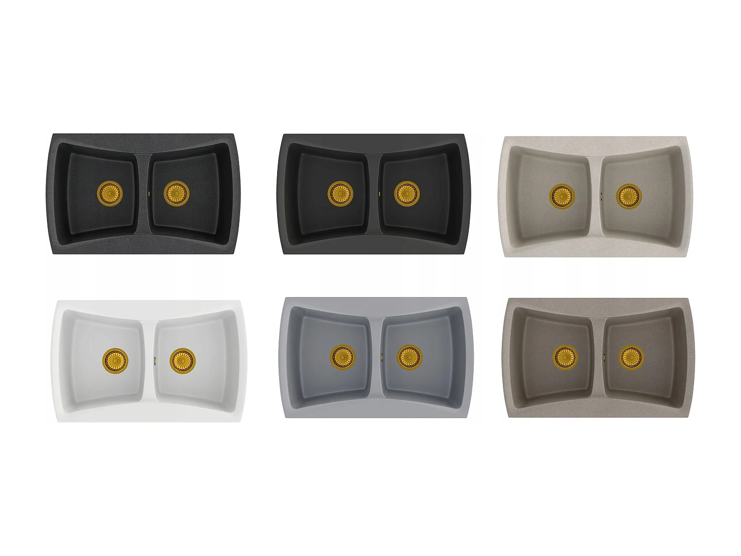 ÉVIER DOUBLE BAC EN GRANIT SIPHON OR