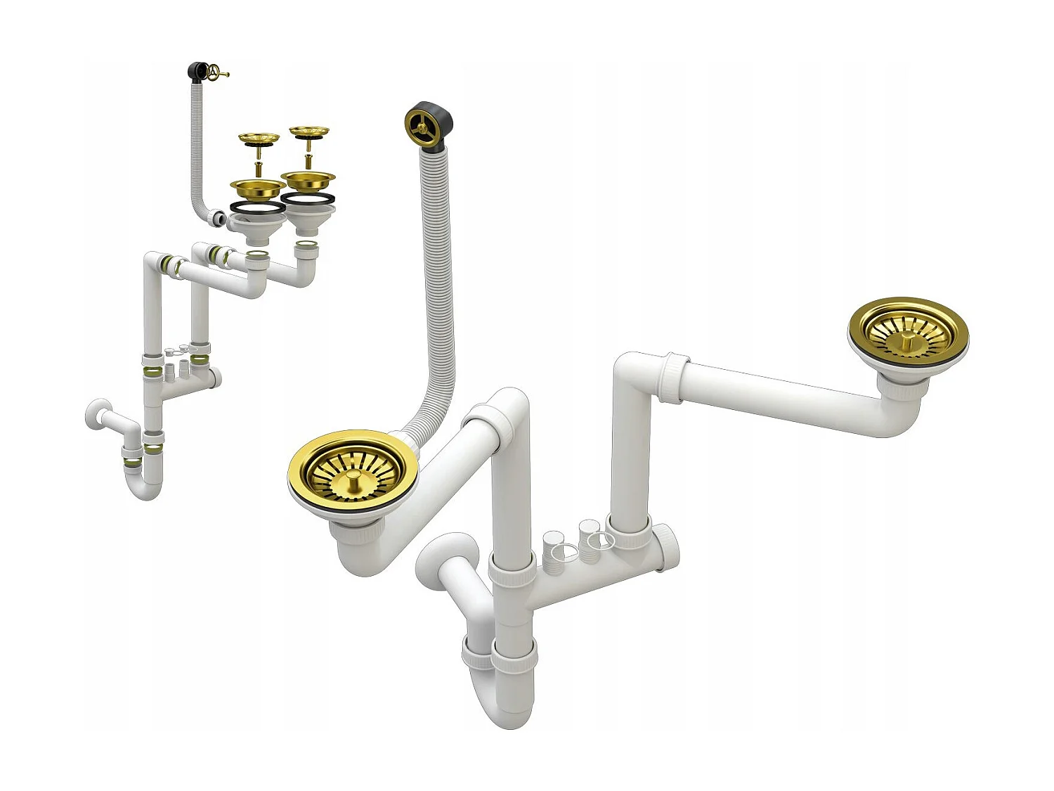 ÉVIER DOUBLE BAC EN GRANIT SIPHON OR