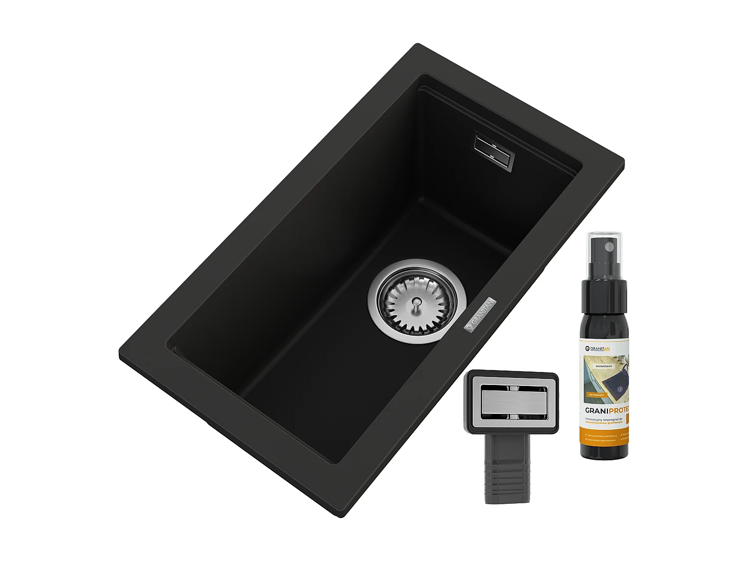 GRANIT ÉVIER ÉTROIT SOUS PLAN DE TRAVAIL TROP PLEIN RECTANGLE TUGA28