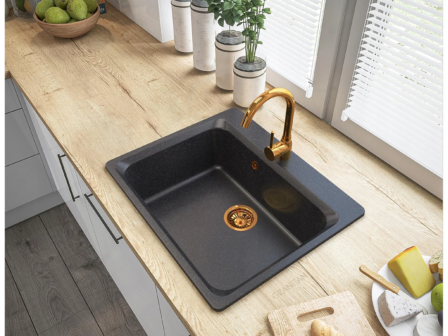 ZLEWOZMYWAK GRANITOWY KUCHENNY ZANTE BATERIA ZŁOTA