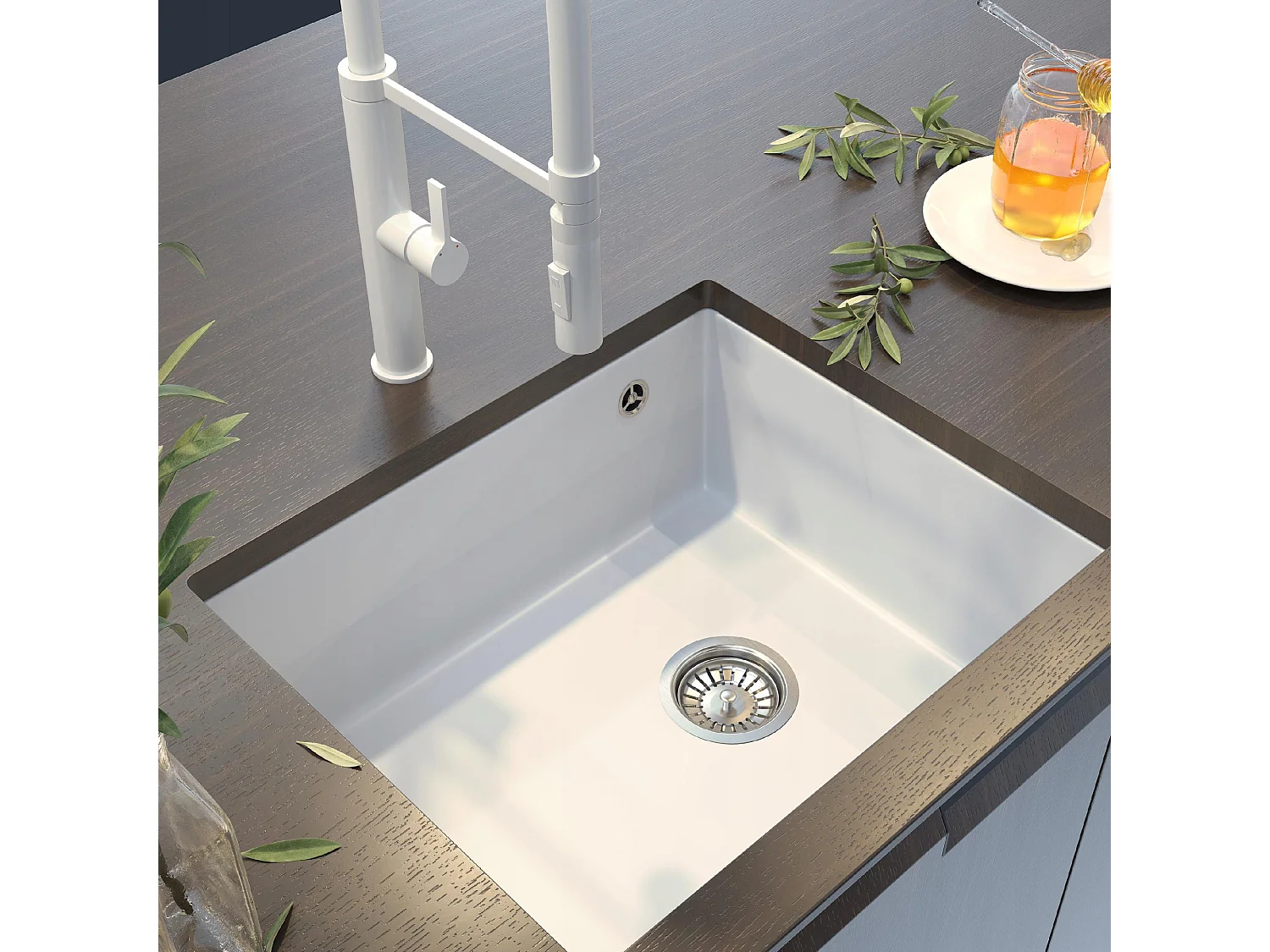 ÉVIER SALIX BLANC SOUS PLAN CHROMÉ