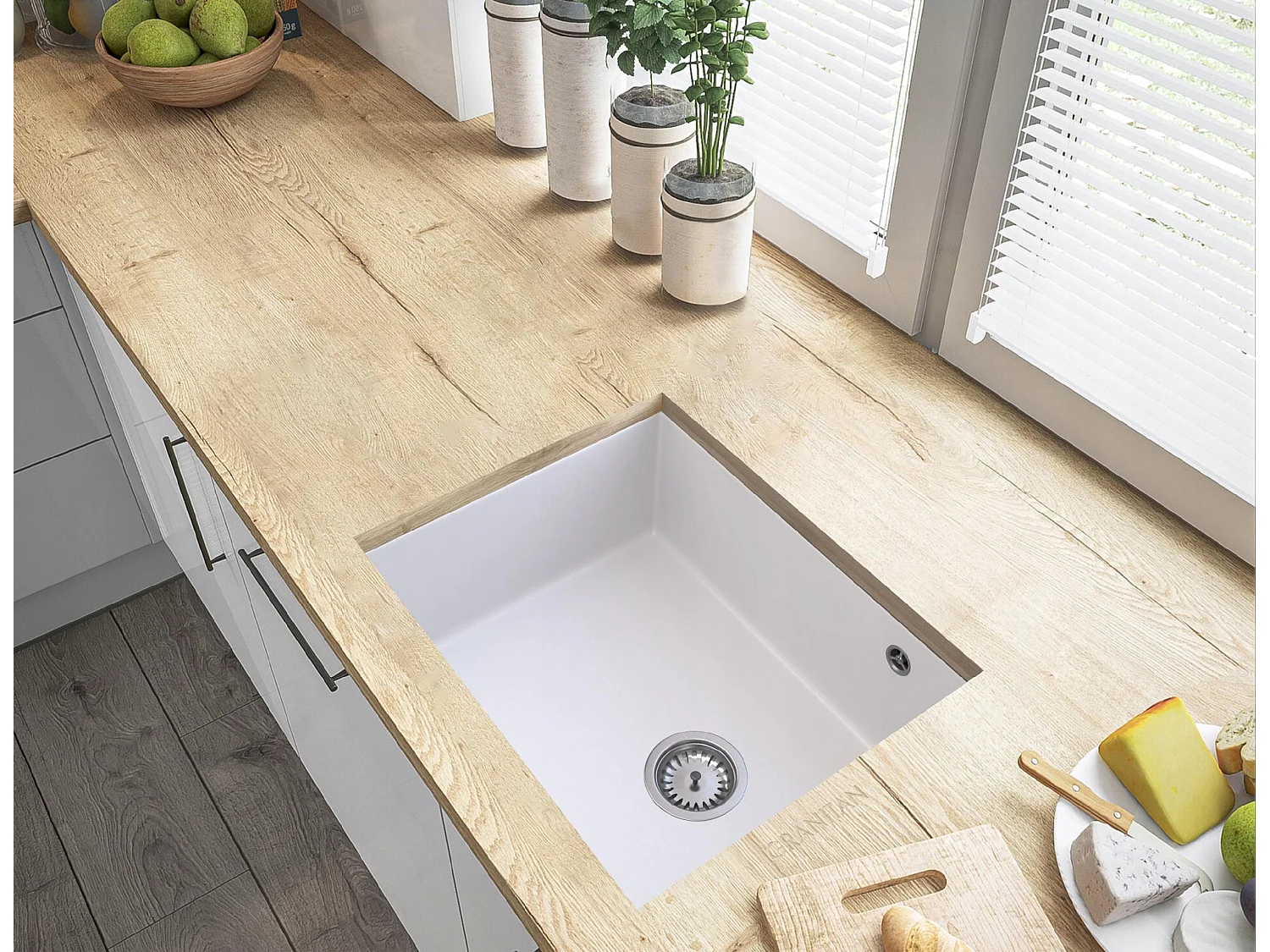 ÉVIER SALIX BLANC SOUS PLAN CHROMÉ