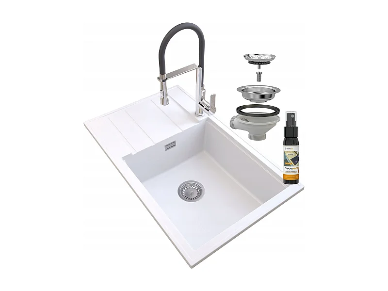 ÉVIER GRANIT BLANC LOUIS SIPHON BAT VEGAS CHROME