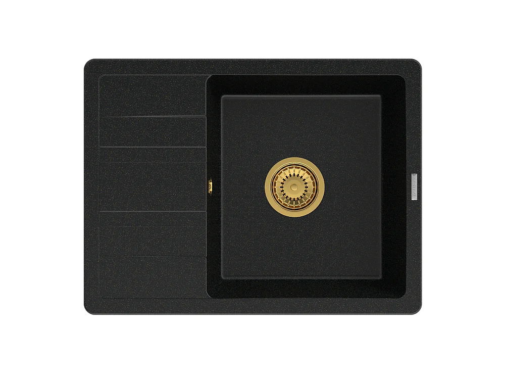 ÉVIER MONOCUVE EN GRANIT ROBINET SIPHON DORÉ PAROS