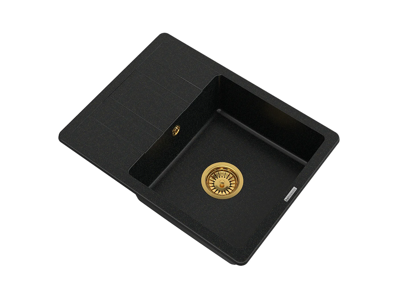 ÉVIER MONOCUVE EN GRANIT ROBINET SIPHON DORÉ PAROS