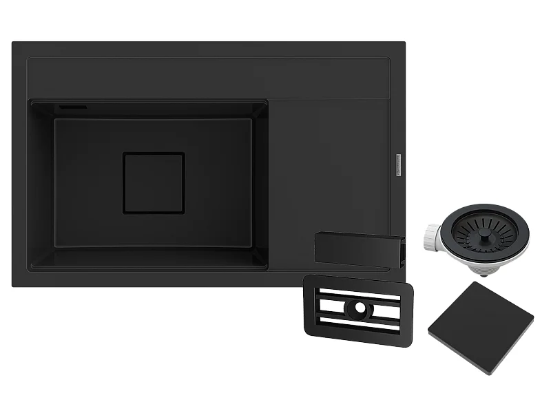 ÉVIER DE CUISINE EN GRANIT NOIR BOUCHON DE LUNETTE MODERNE RENDO