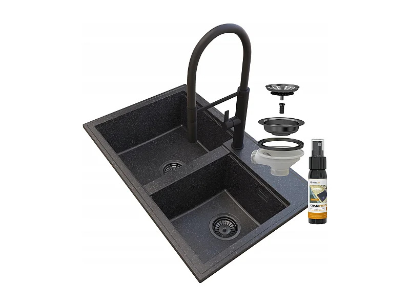 ÉVIER EN GRANIT SIPHON ROBINET NOIR HEKTOR GRANIT