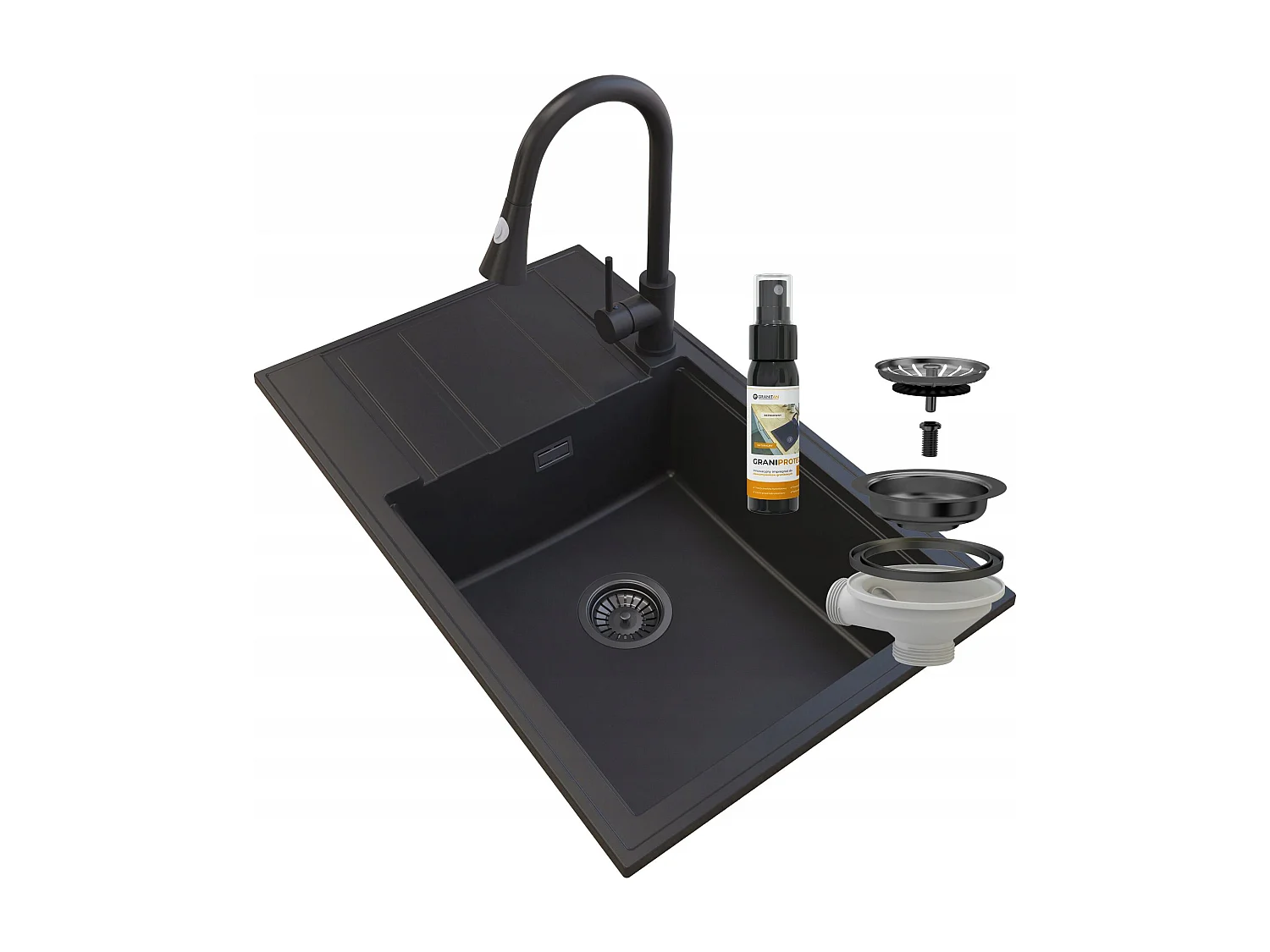 ÉVIER GRANIT NOIR LOUIS SIPHON BAT SNAKE NOIR