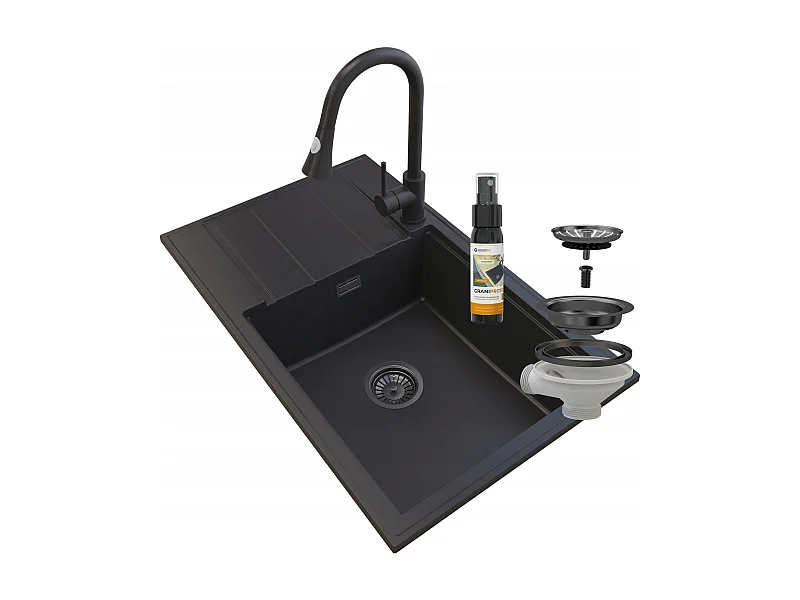 ÉVIER GRANIT NOIR LOUIS SIPHON BAT SNAKE NOIR