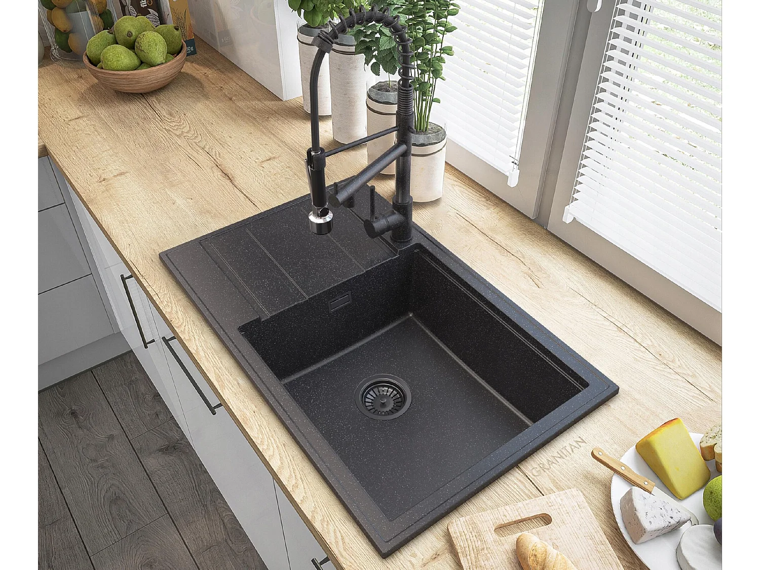 ÉVIER GRANIT SIPHON ROBINET SPIRALE GRANIT LOUIS